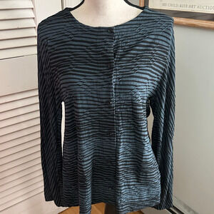 Oska Top Womens 2 Teal Blue Abstract Print Stretch Lagenlook Artsy Boho Chic